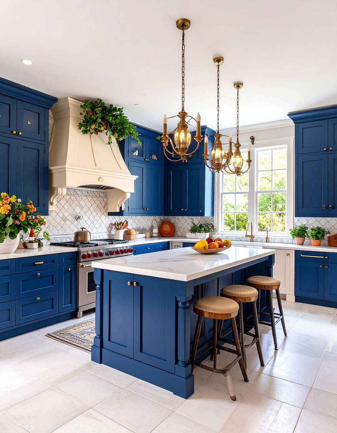 Two Tone Cabinet Kitchen with Navy and Cream Colors - 25 Tudor Kitchen Ideas
