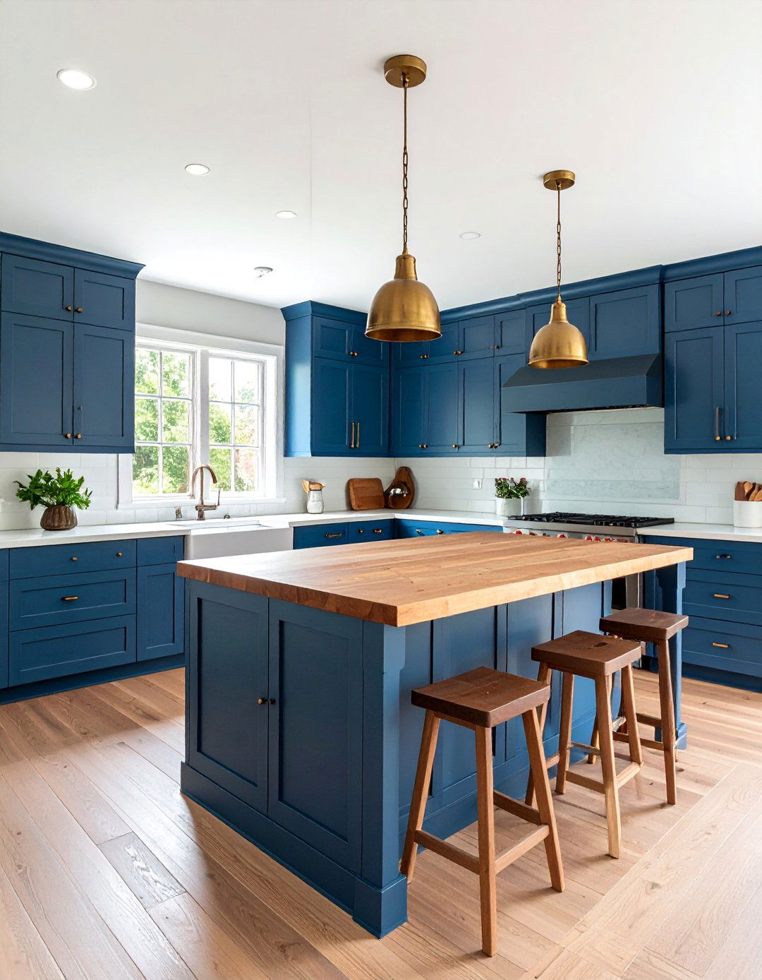Two Tone Craftsman Kitchen with Navy Island and Oak Perimeter - 25 Craftsman Kitchen Ideas