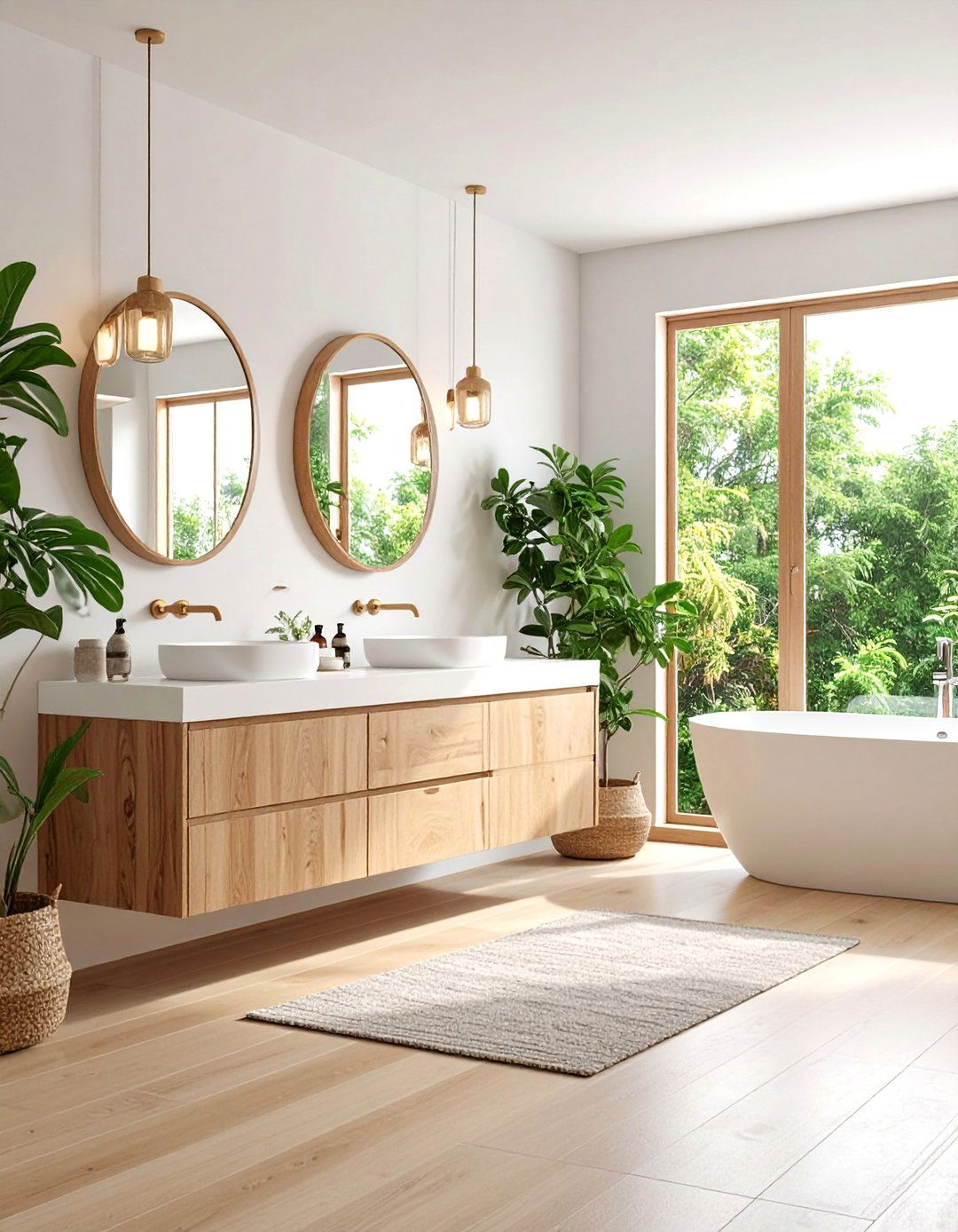 Two Tone Floating Vanity with Natural Wood and White Contrast - 25 Floating Vanity Bathroom Ideas