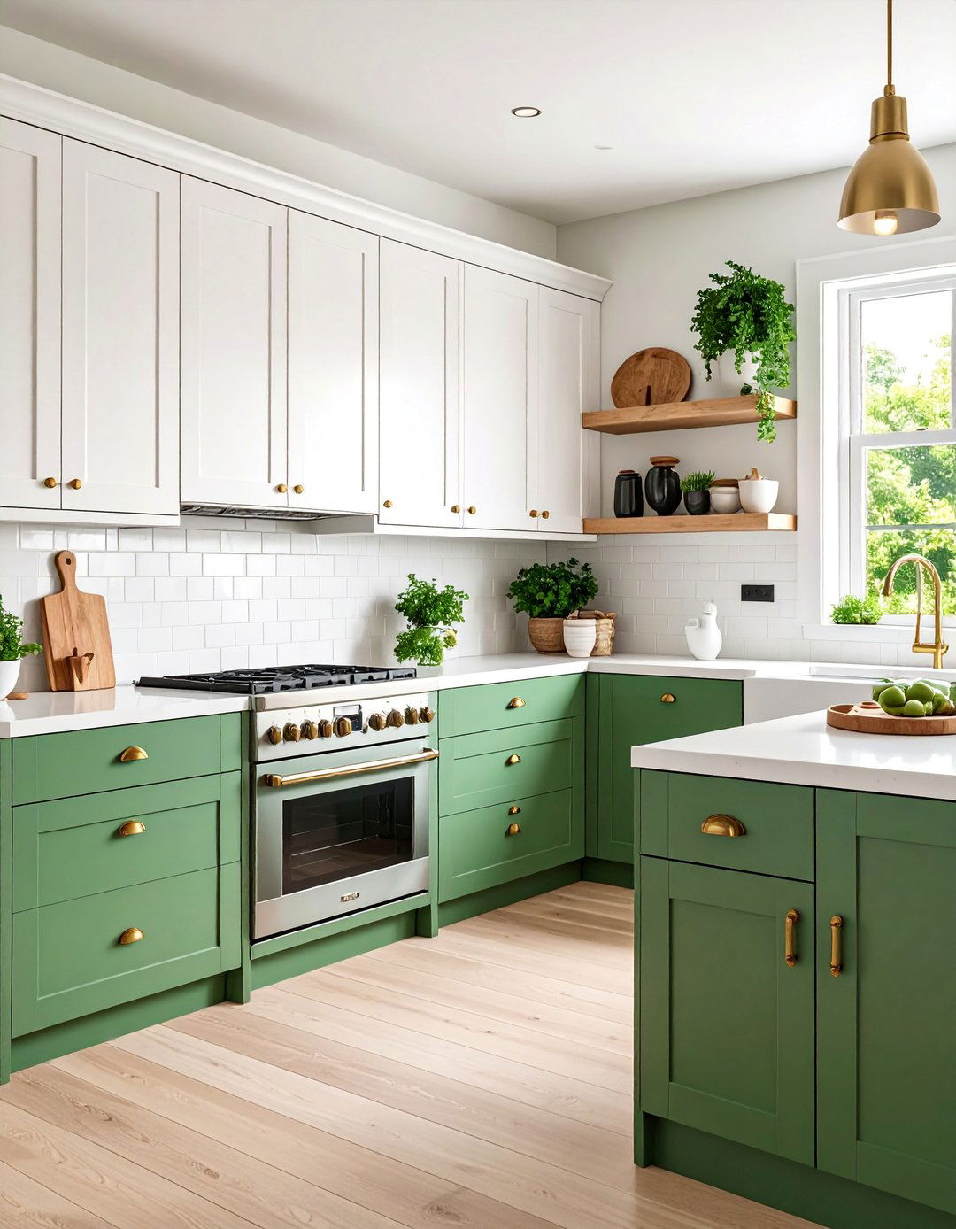 Two Tone Galley Kitchen with Green Lower Cabinets - 25 Galley Kitchen Ideas