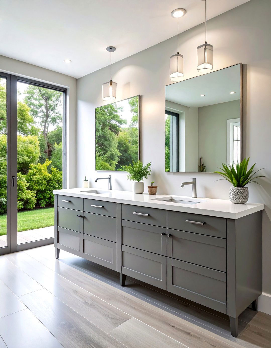 Two Tone Grey Cabinet and White Countertop Vanity - 25 Grey and White Bathroom Ideas