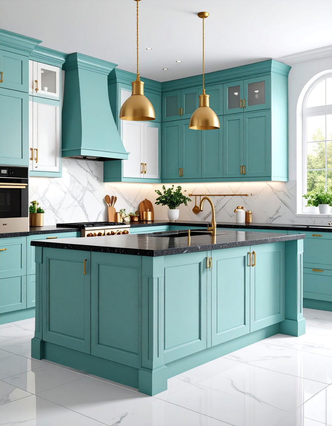 Two Tone Kitchen with Mint Lower Cabinets - 25 Mint Kitchen Decor Ideas