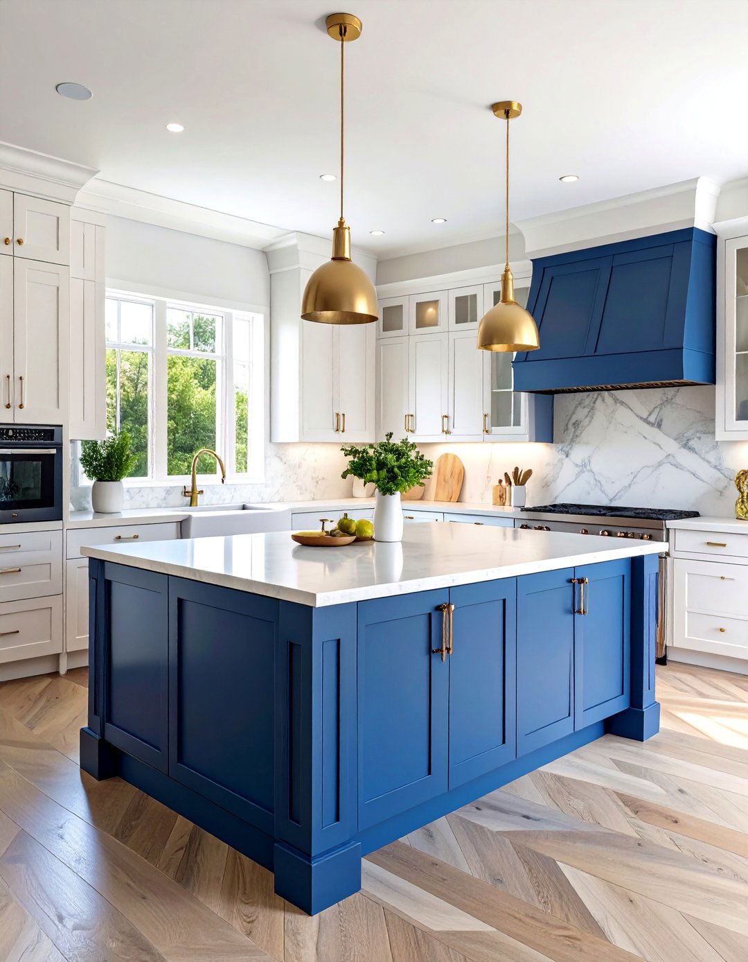 Two Tone Kitchen with Navy Blue Island - 25 Kitchen Remodel Ideas