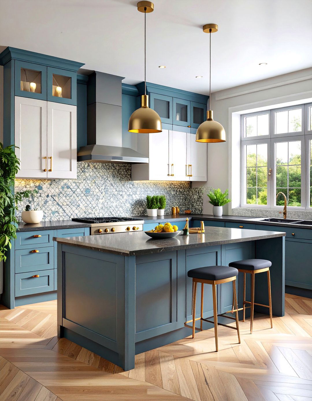 Two Tone Kitchen with White Uppers and Gray Lowers with Black Tops - 25 Kitchen With White Cabinets and Black Countertops Ideas
