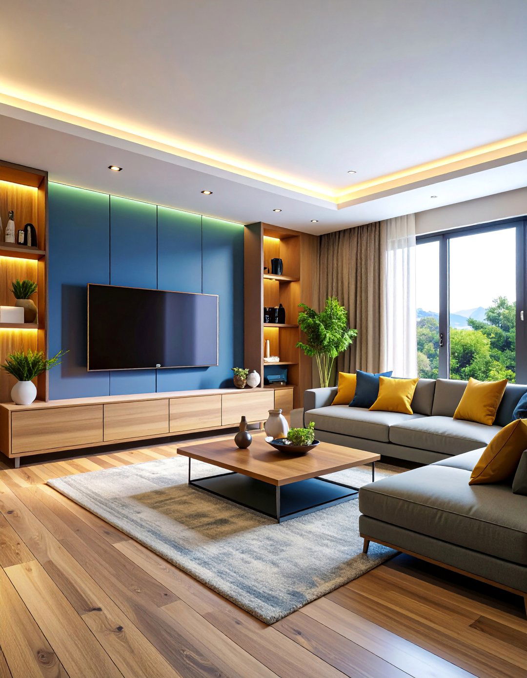 Two Tone Media Wall with Color Contrast - 25 Media Wall Ideas