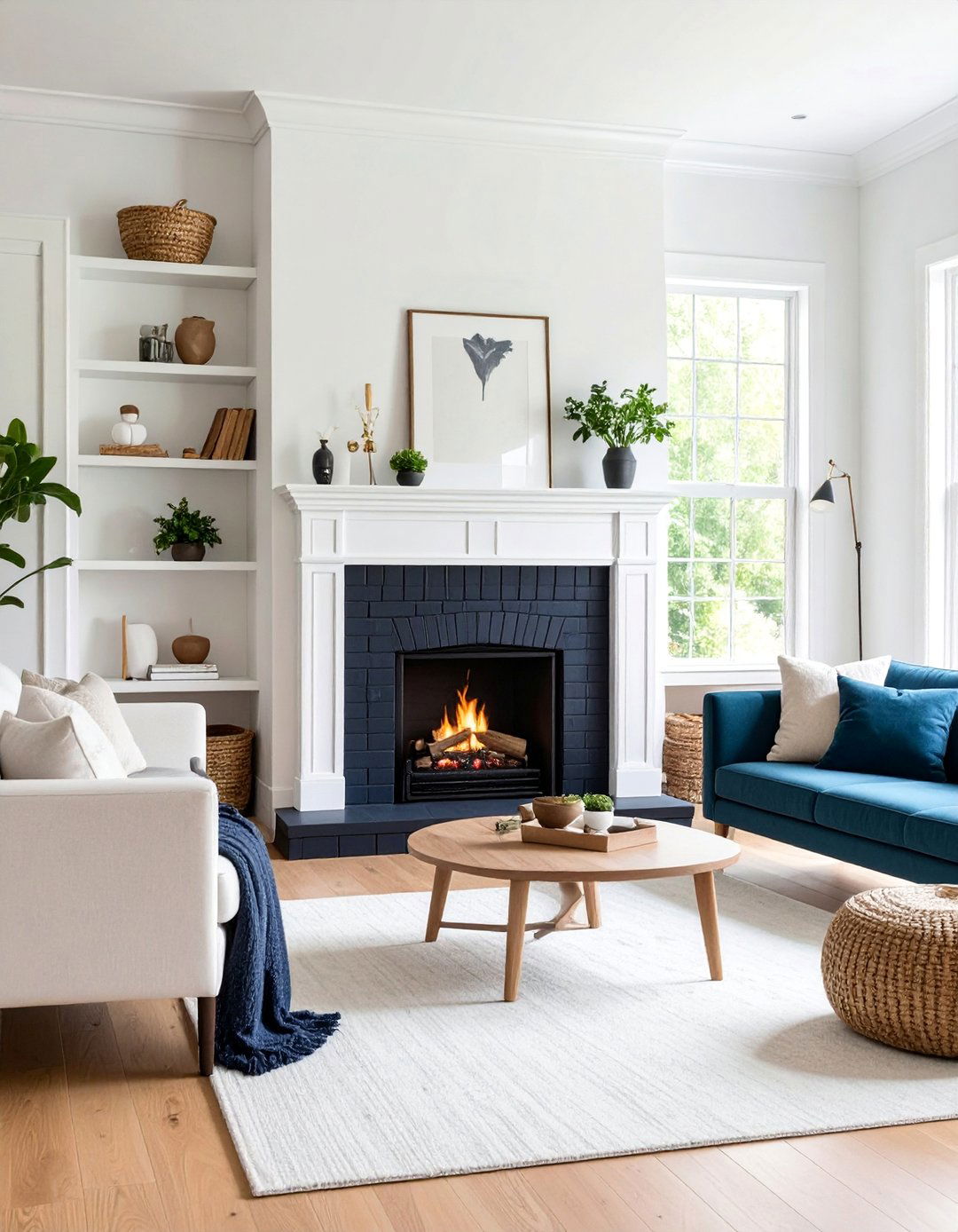 Two Tone Painted Brick Fireplace with Contrasting Colors - 25 Brick Fireplace Ideas