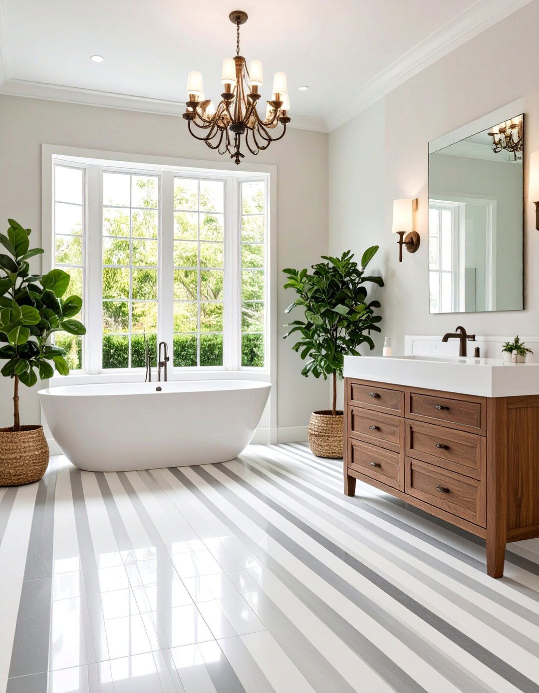 Two Tone Penny Tile Striped Pattern - 25 Penny Tile Bathroom Floor Ideas