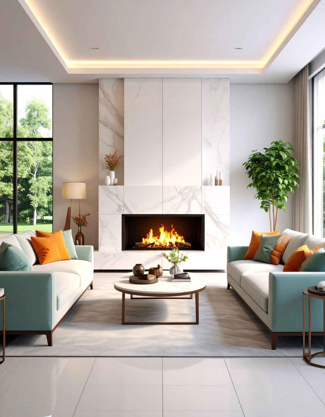 Two Tone Quartz Fireplace Surround with Contrasting Hearth - 25 Quartz Fireplace Surround Ideas