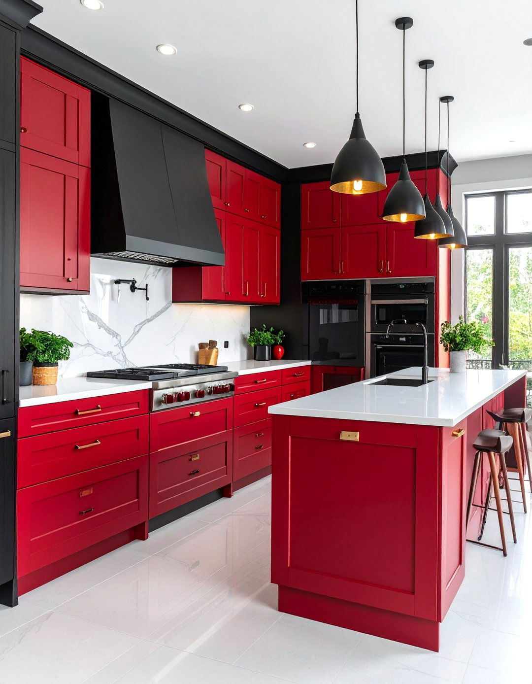 Two Tone Red and Black Cabinet Kitchen - 25 red and black kitchen ideas