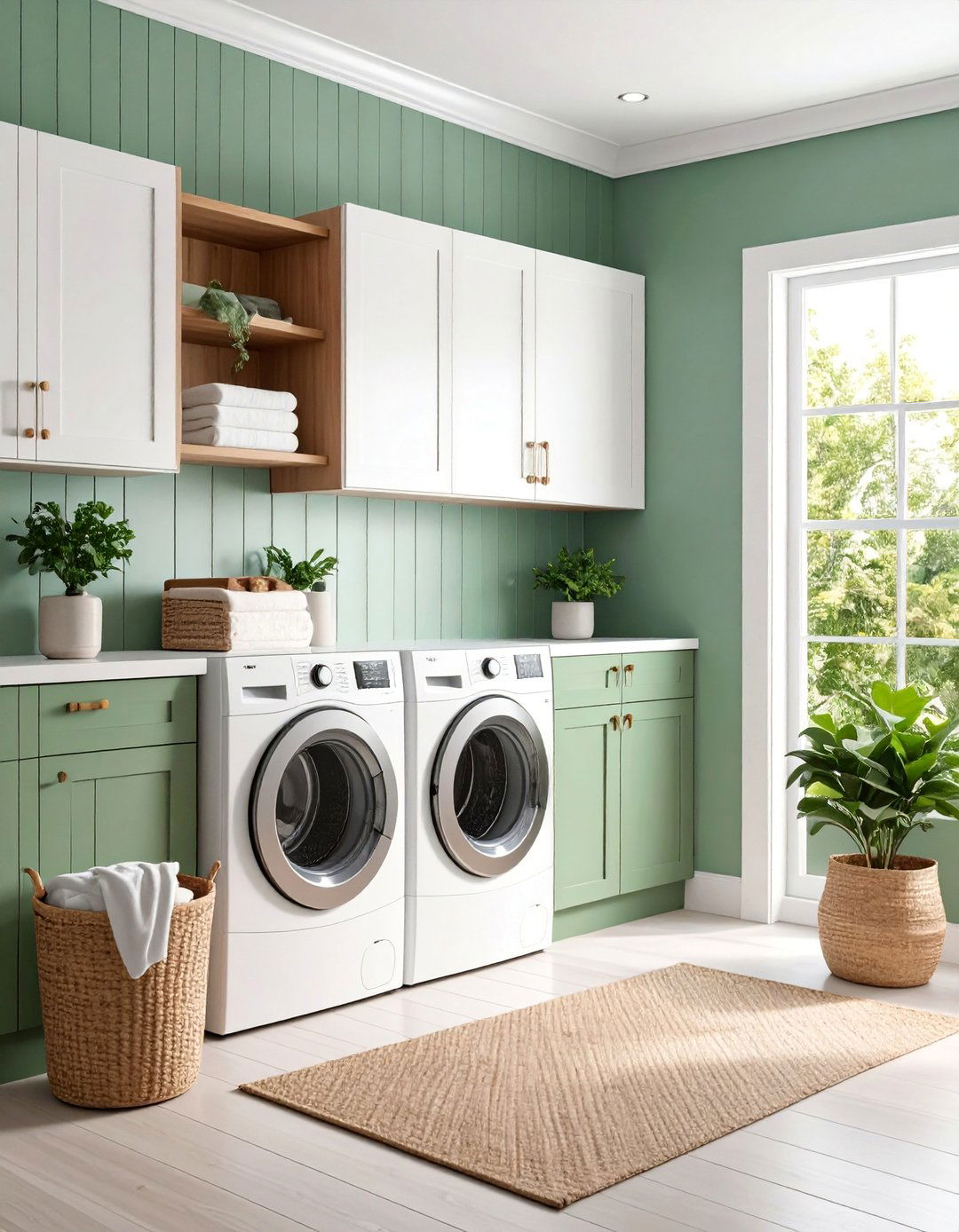 Two Tone Shiplap with Chair Rail Division - 25 Shiplap Laundry Room Ideas