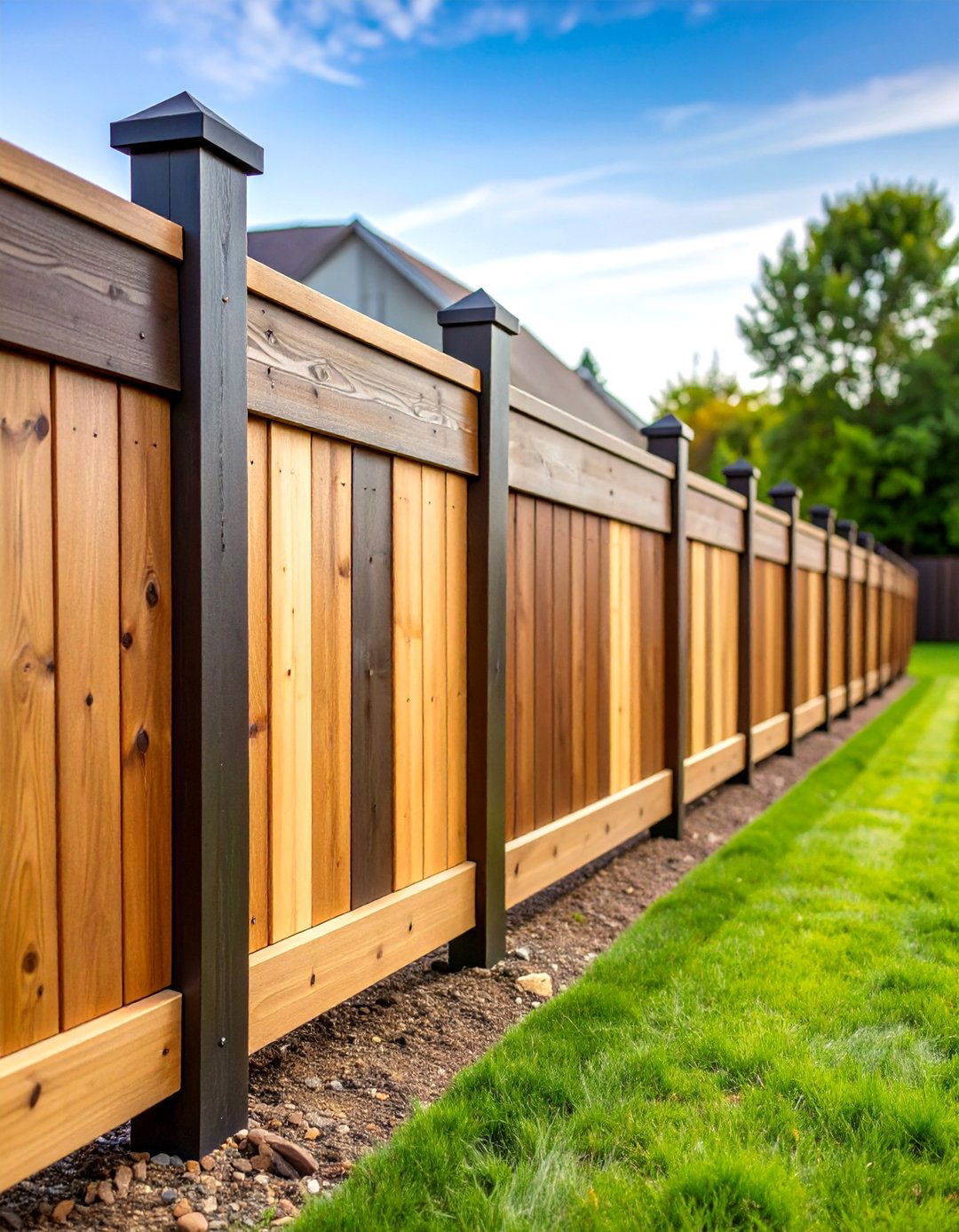 Two Tone Stained Board on Board Design - 25 Board on Board Fence Ideas