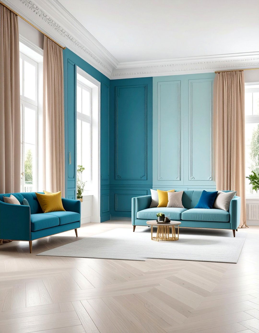 Two Tone Wainscoting with Bold Color Blocking - 25 Living Room Wainscoting Ideas