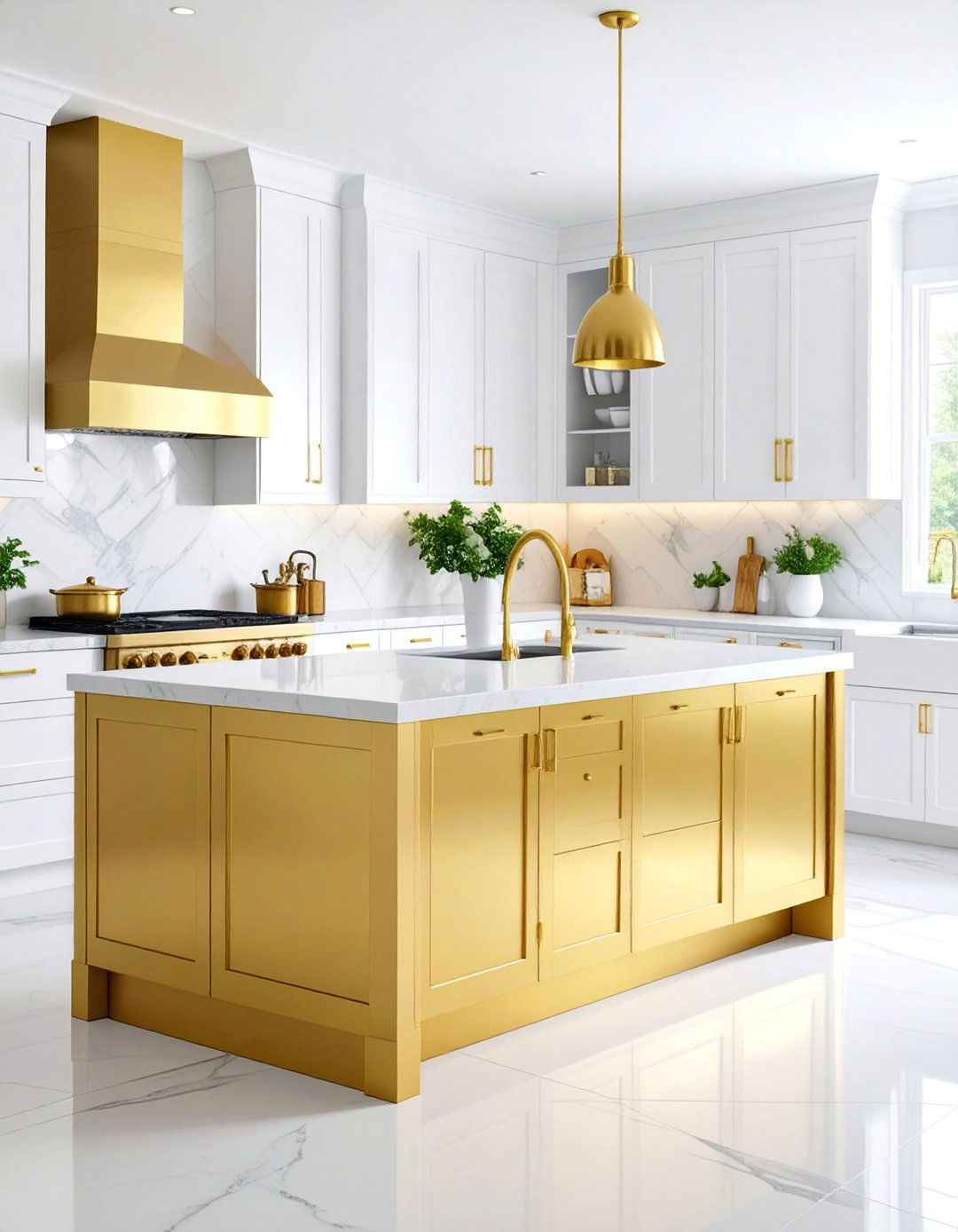 Two Tone White and Gold Cabinets with Coordinating Hardware - 25 White Kitchen Cabinets With Gold Hardwar