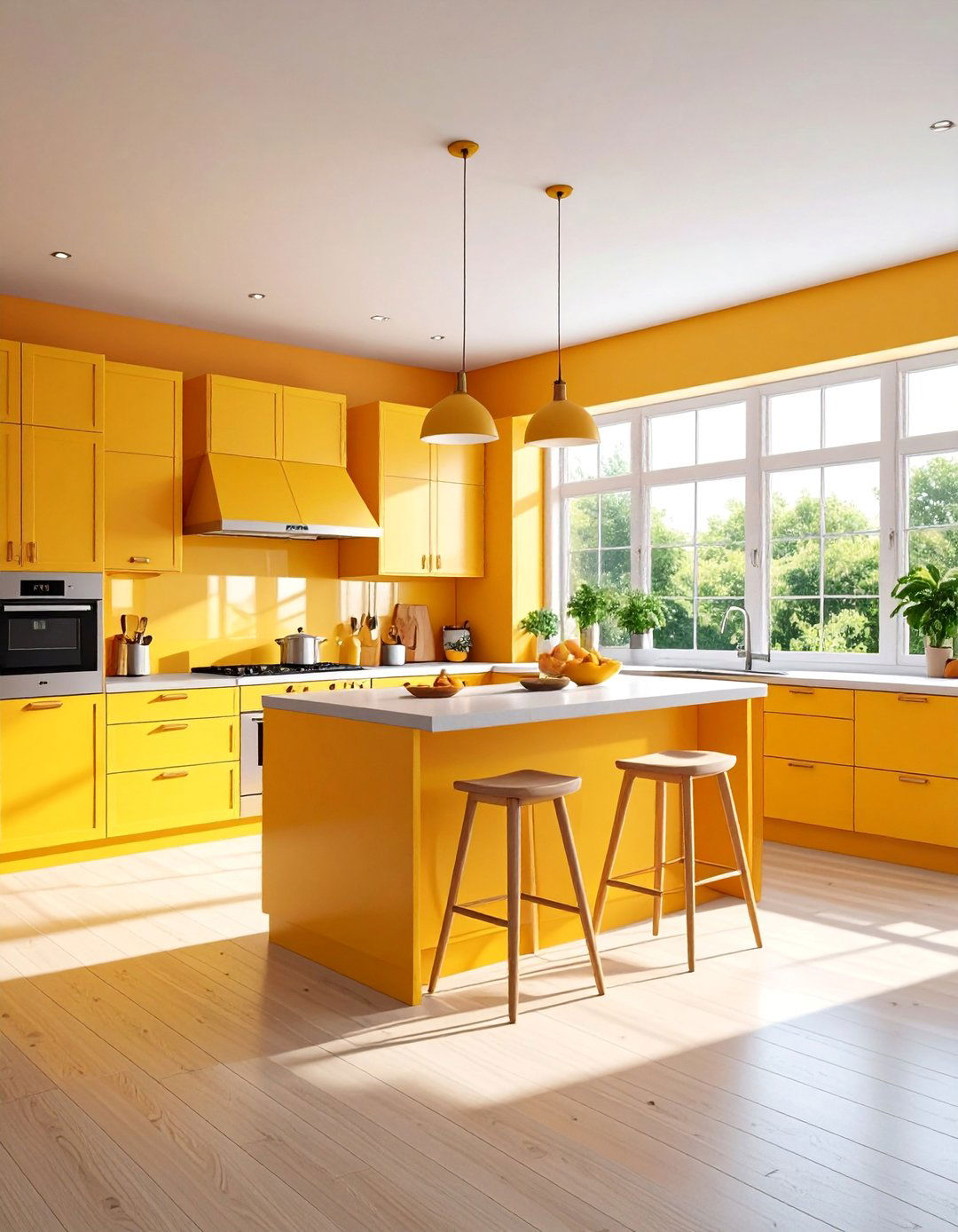 U Shaped Kitchen with Corner Window - 25 Townhouse Kitchen Ideas