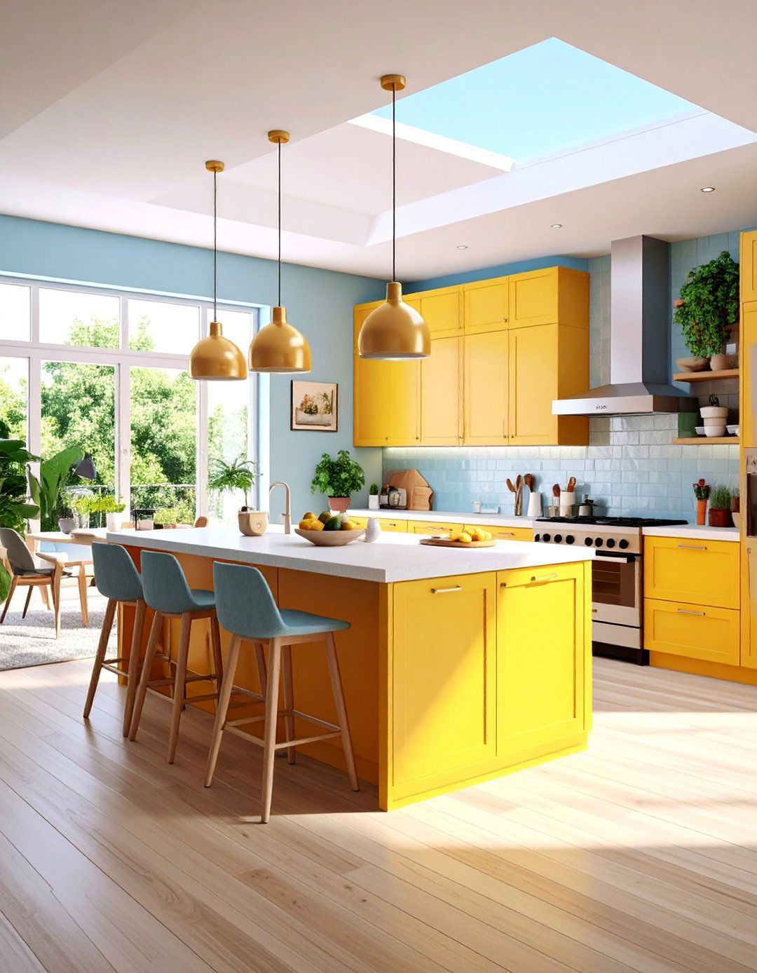 U Shaped Open Floor Plan with Central Workspace - 25 Open Floor Plan Ideas