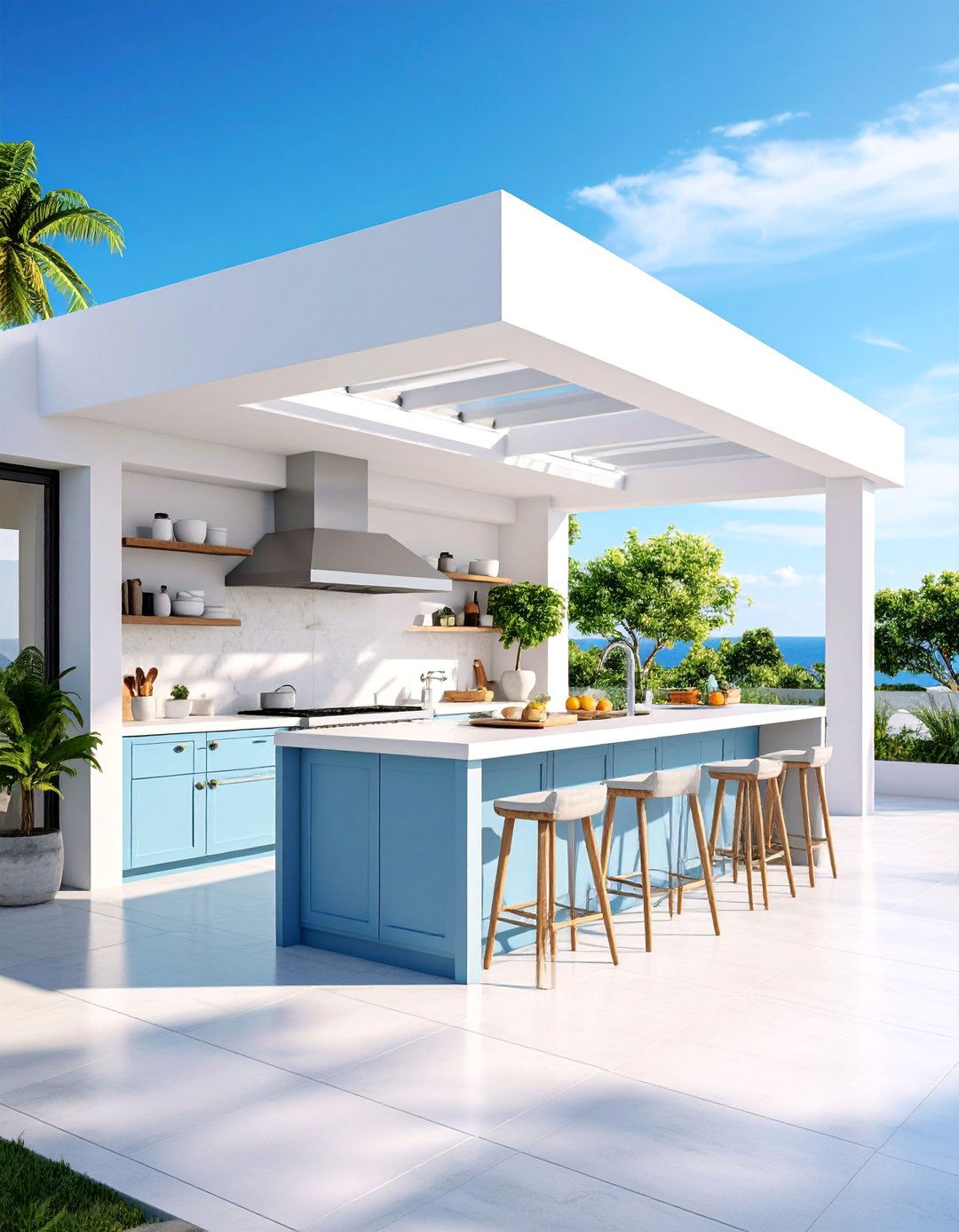 U Shaped Stucco Outdoor Kitchen with Central Island - 25 Stucco Outdoor Kitchen Ideas