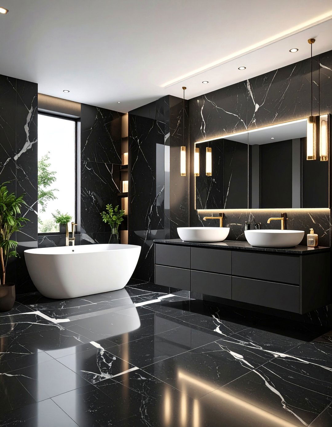 Ultra Modern Black Marble Bathroom - 25 Black and Grey Bathroom Ideas