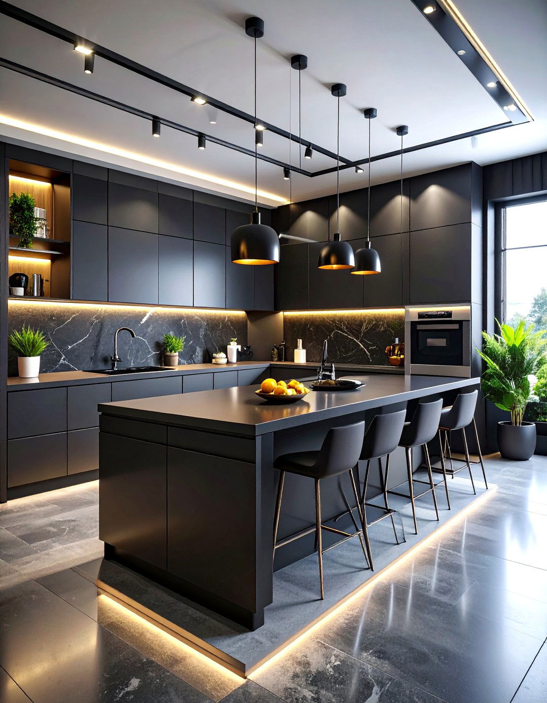 Ultra Modern Black Microcement Kitchen with High Gloss - 25 Microcement Kitchen Ideas