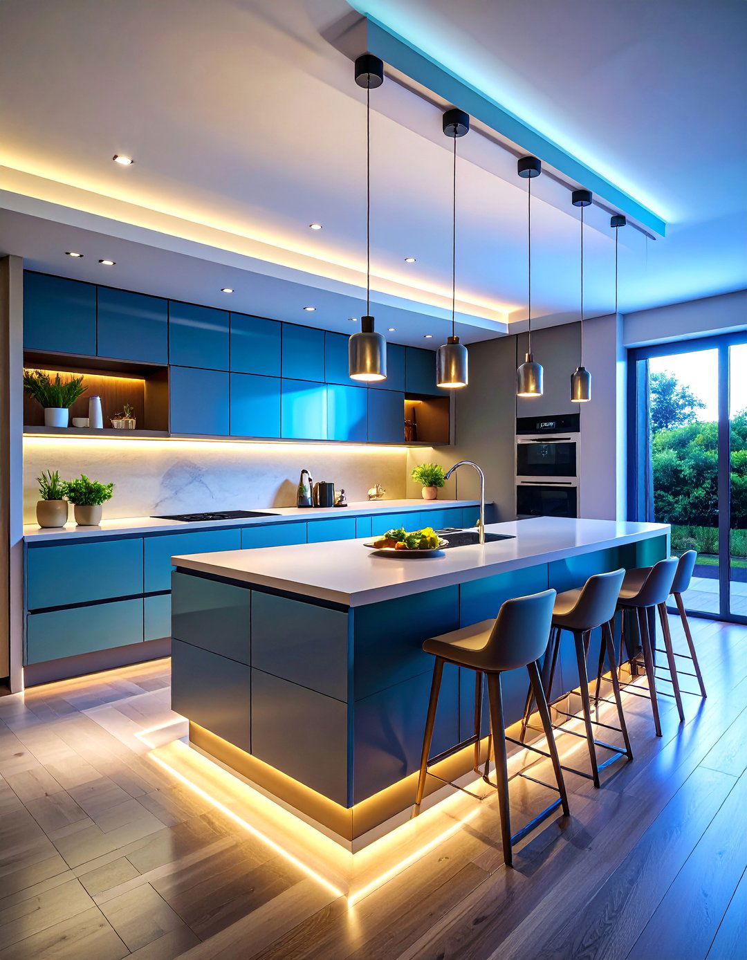 Ultra Modern Kitchen with Waterfall Island and Integrated Technology - 25 Kitchen Layout Ideas