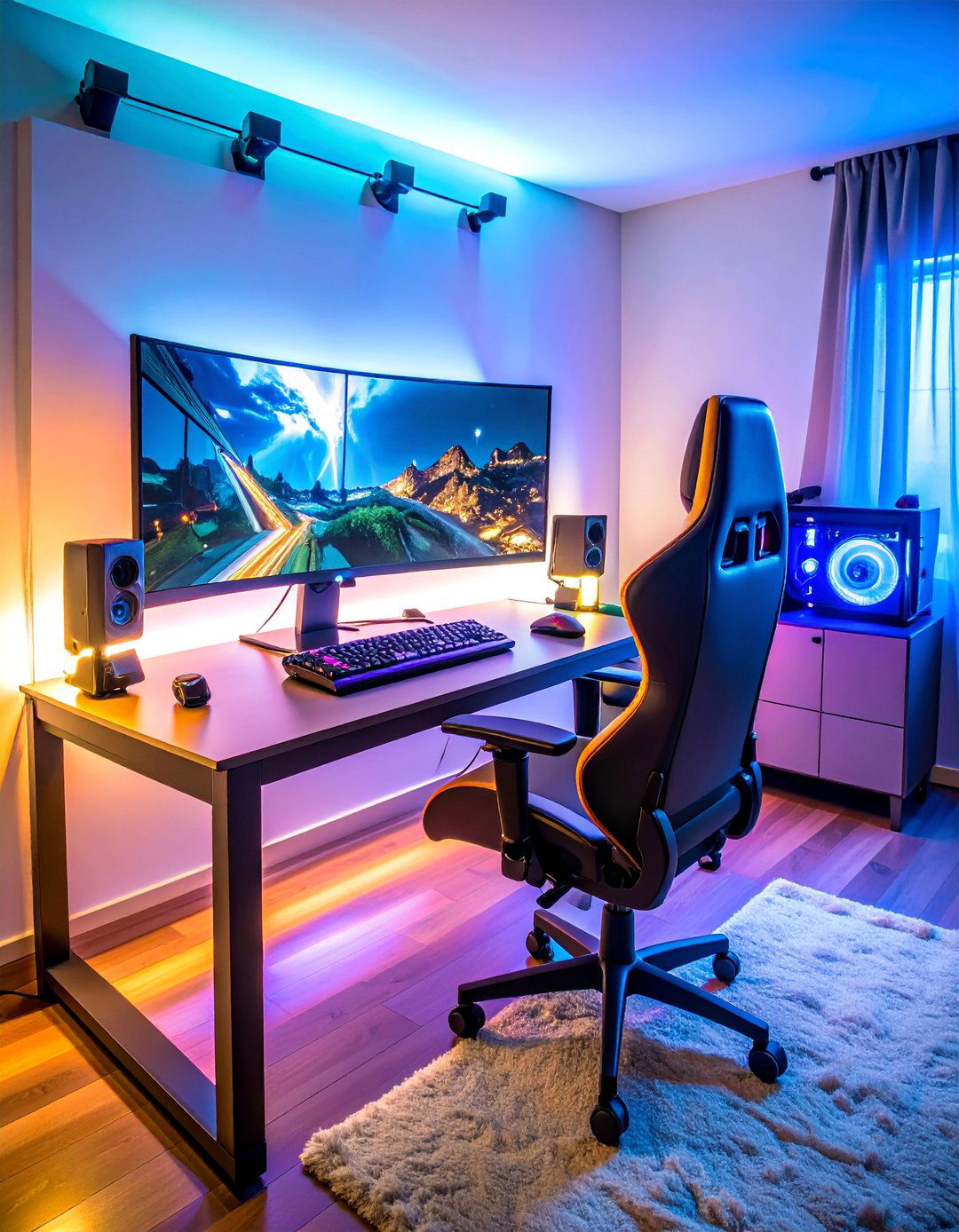 Ultra Wide Gaming Setup with Panoramic Display - 25 Boys Gaming Bedroom Ideas