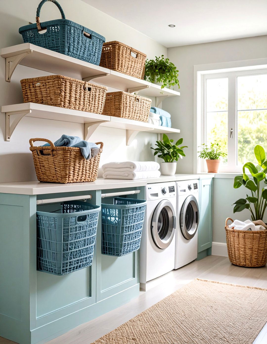 Under Shelf Hanging Basket System - 25 Laundry Room Shelf Ideas