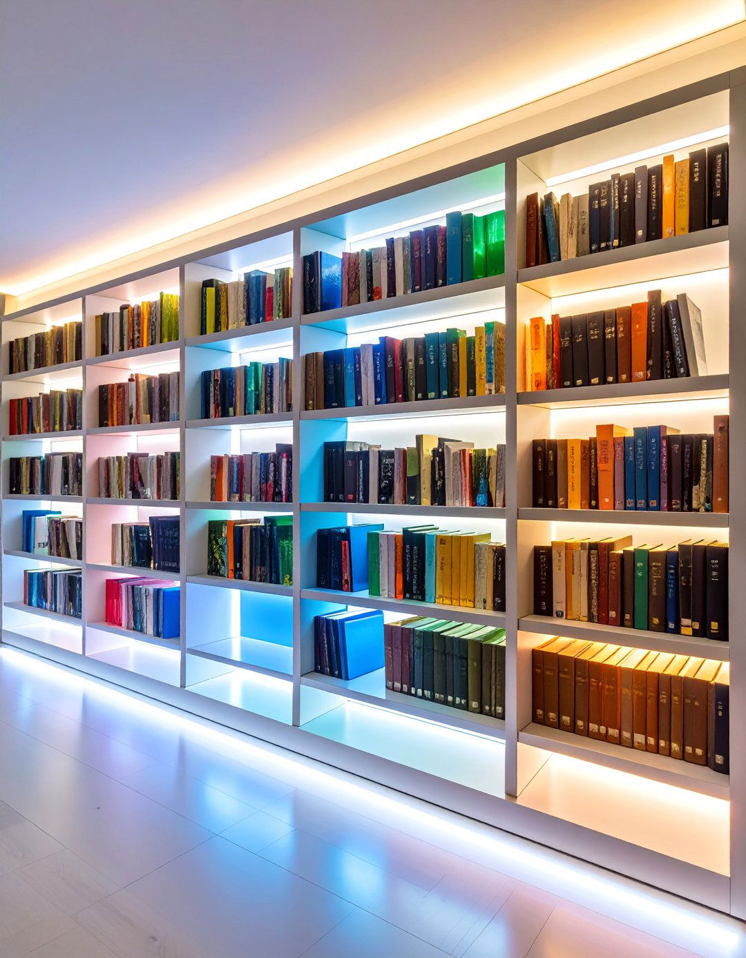 Under Shelf LED Strip Lighting with Aluminum Channels - 25 Bookshelf Lighting Ideas