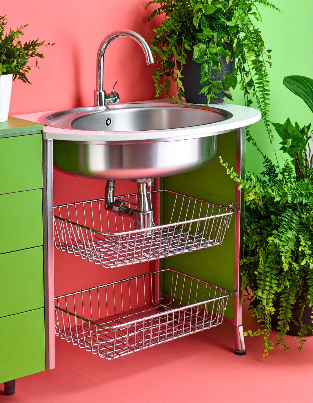 Under Sink Cabinet Organizer with Sliding Baskets - 25 cabinet storage ideas