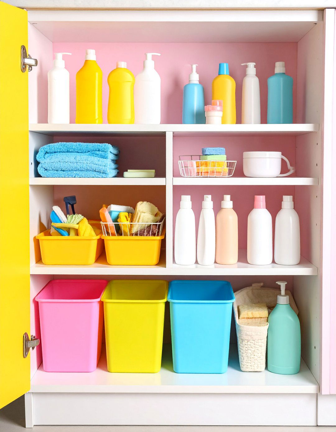 Under Sink Pull Out Drawer Organization with Vertical Dividers - 25 Bathroom Organization Ideas