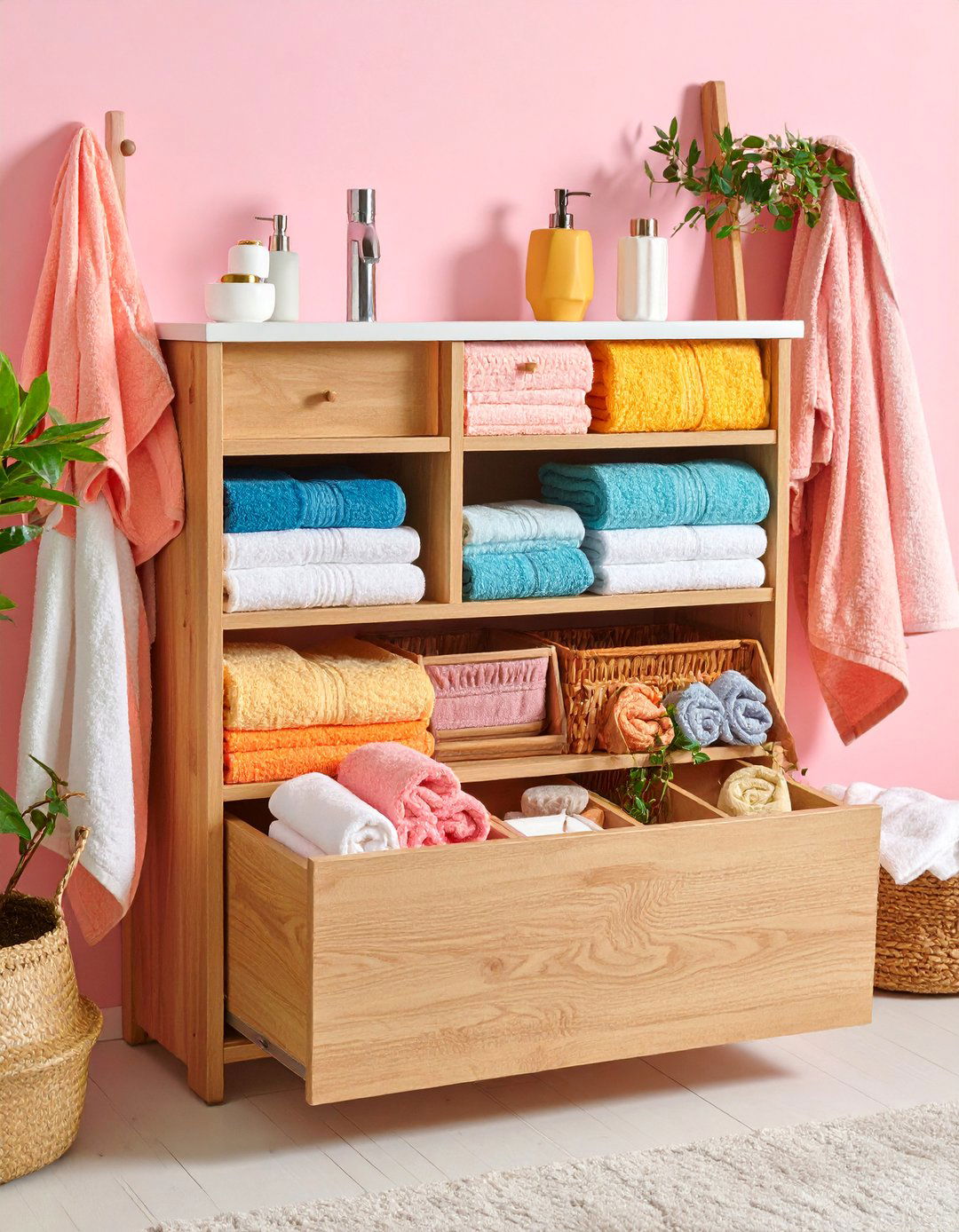 Under Sink Pull Out Towel Drawer Storage System - 25 Towel Storage Ideas