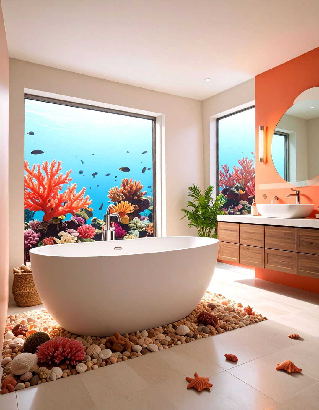 Underwater Coral Bathroom with Marine Ecosystem Beauty - 25 Bathroom Wallpaper Ideas