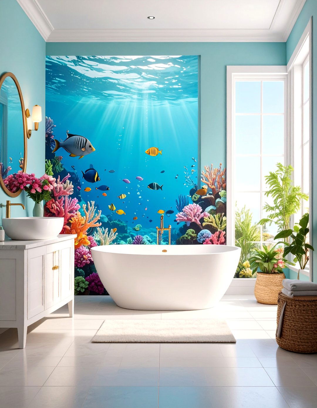 Underwater Ocean Wall Mural with Marine Life - 25 Wall Mural Ideas