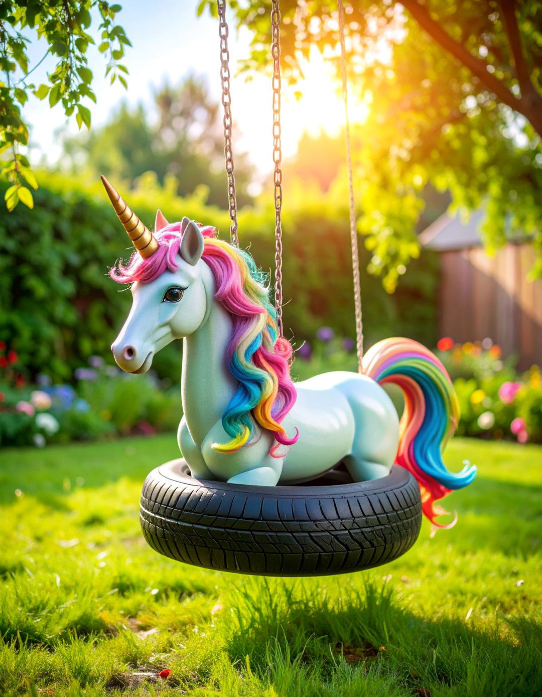 Unicorn Fantasy Tire Swing - 25 Tire Swing Ideas