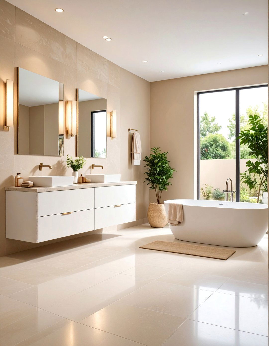 Universal Design Bathroom with Beige Accessibility Features and White Safety Elements - 25 Beige and White Bathroom Ideas