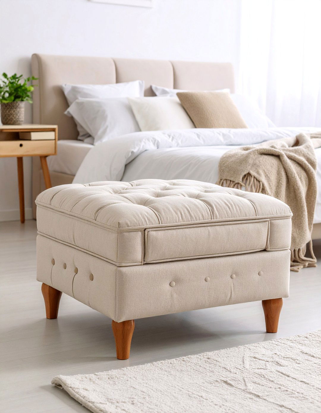 Upholstered Ottoman Nightstand Storage - 25 Nightstand Ideas