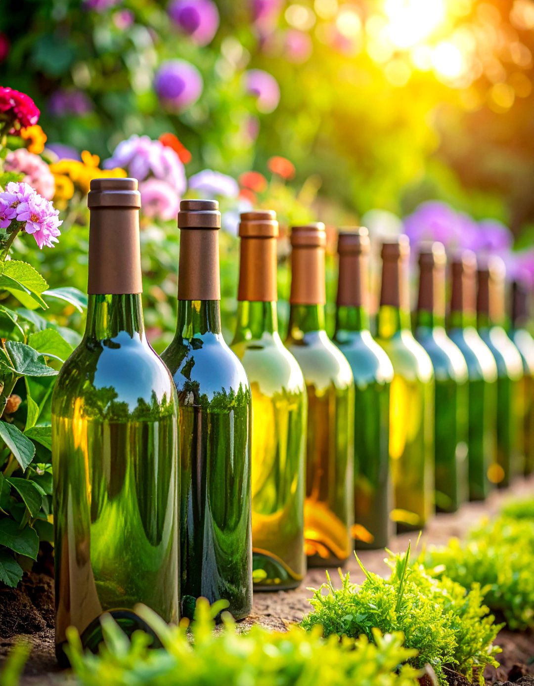Upturned Wine Bottle Border Edging - 25 Recycled Garden Edging Ideas