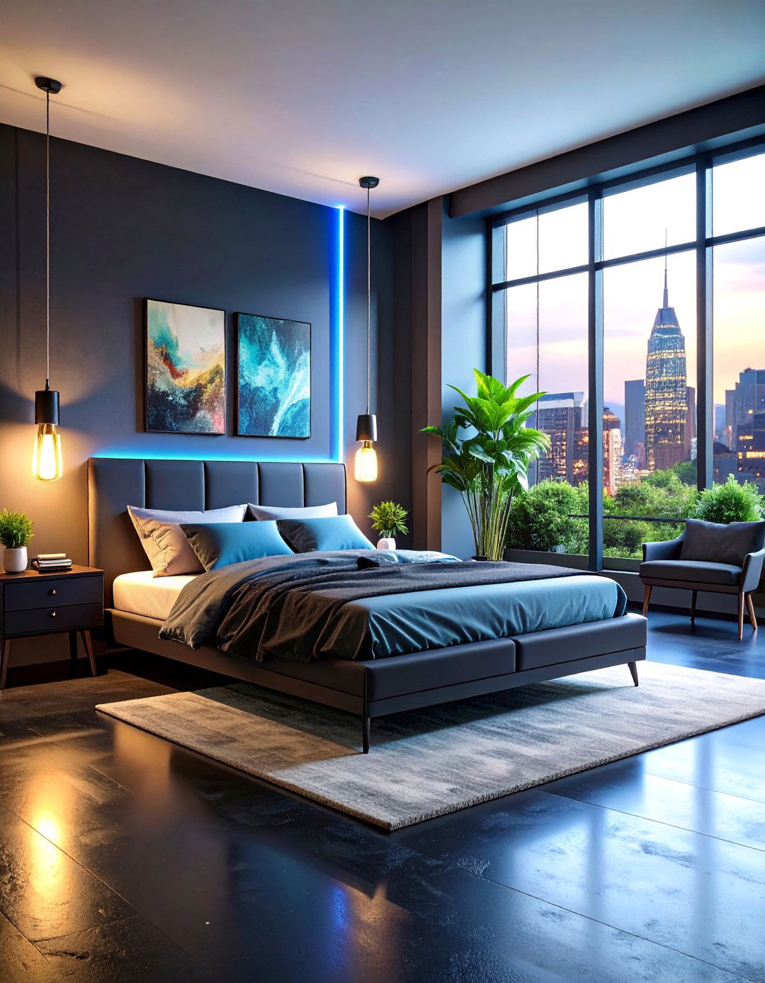 Urban Bedroom with Black Epoxy Floors and Metal Accents - 25 Black Floor Bedroom Ideas