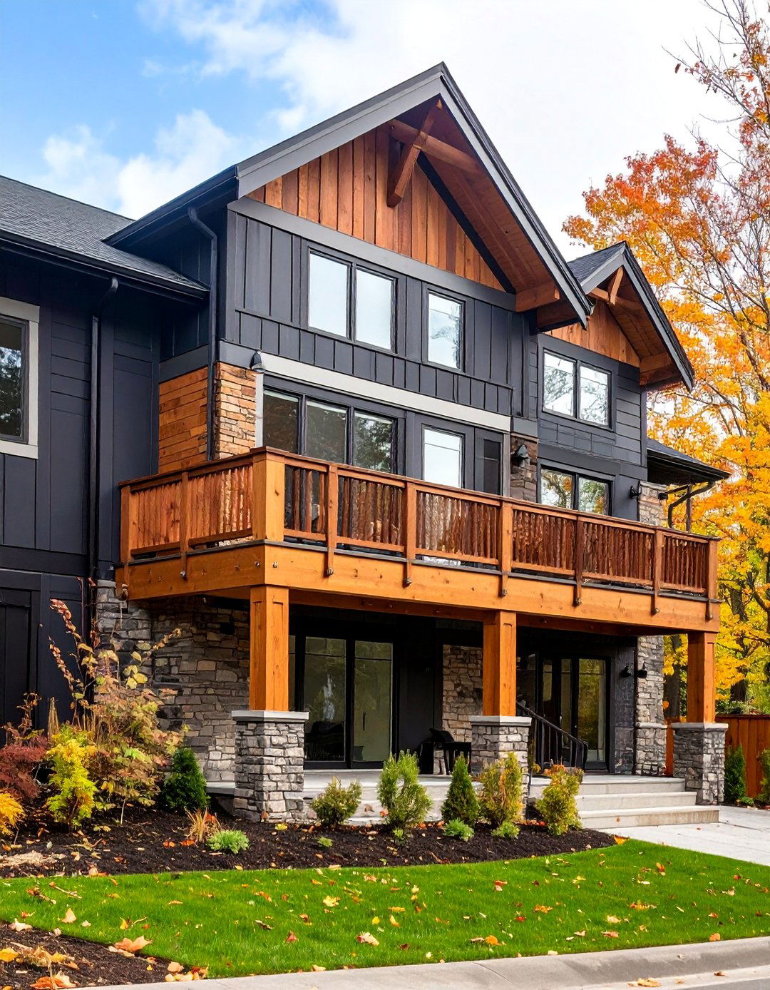 Urban Black Townhouse with Cedar Balcony Elements - 25 Black House With Cedar Accents