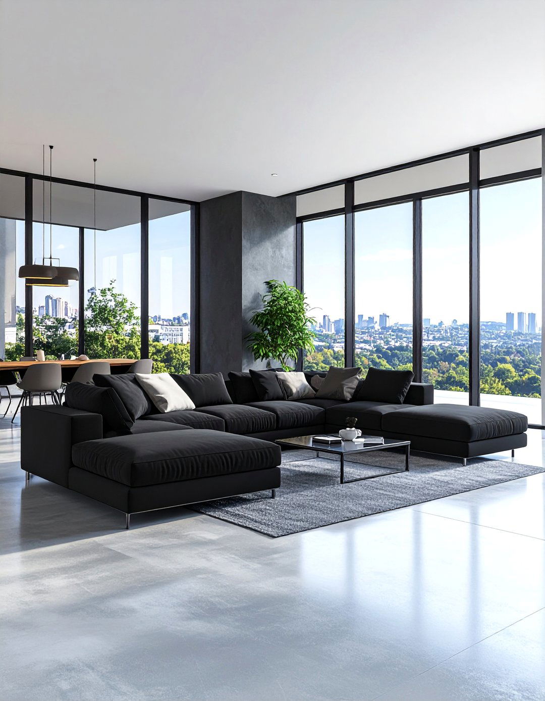 Urban Contemporary Black Sectional Loft - 25 Living Room Ideas With Black Couches