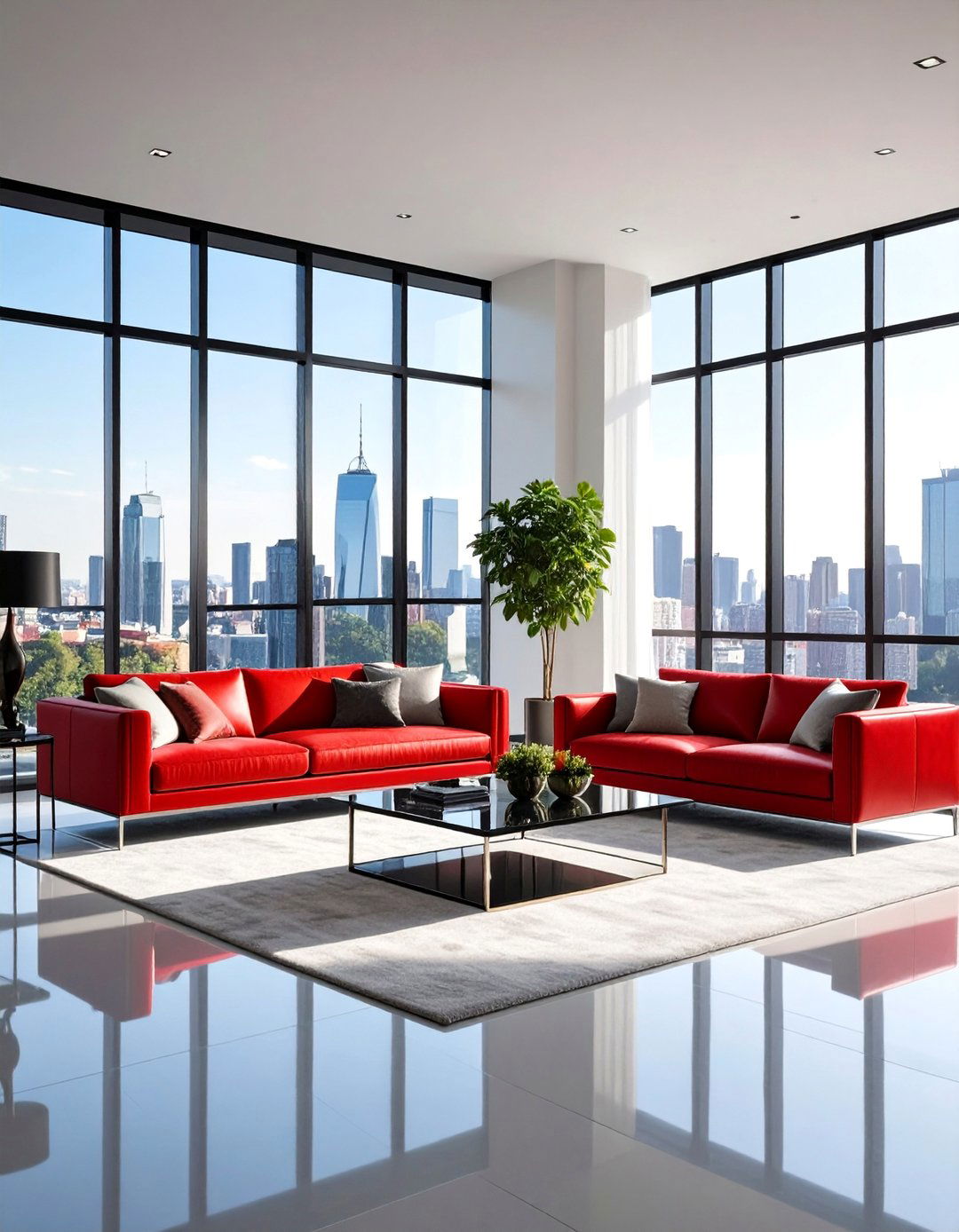Urban Contemporary Living Room with Red Glass and Black Chrome - 25 Black and Red Living Room Ideas
