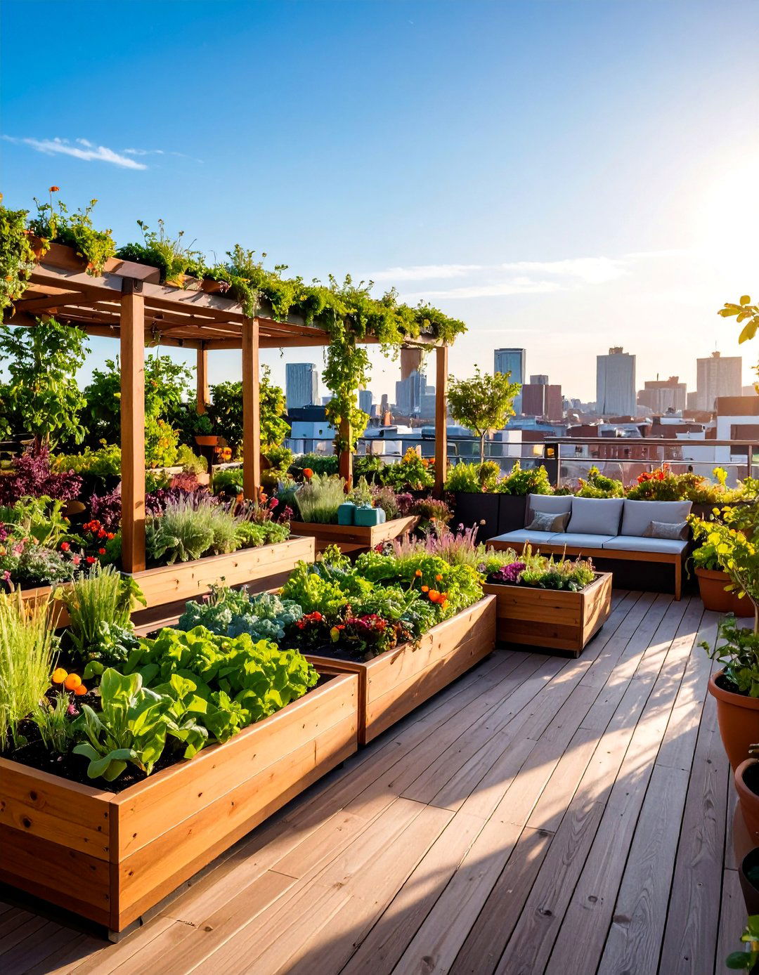 Urban Garden Rooftop Deck with Vertical Planters - 25 Rooftop Deck Ideas