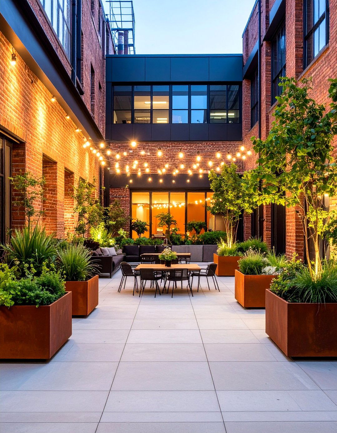 Urban Industrial Courtyard with Concrete Planters - 25 Courtyard Ideas