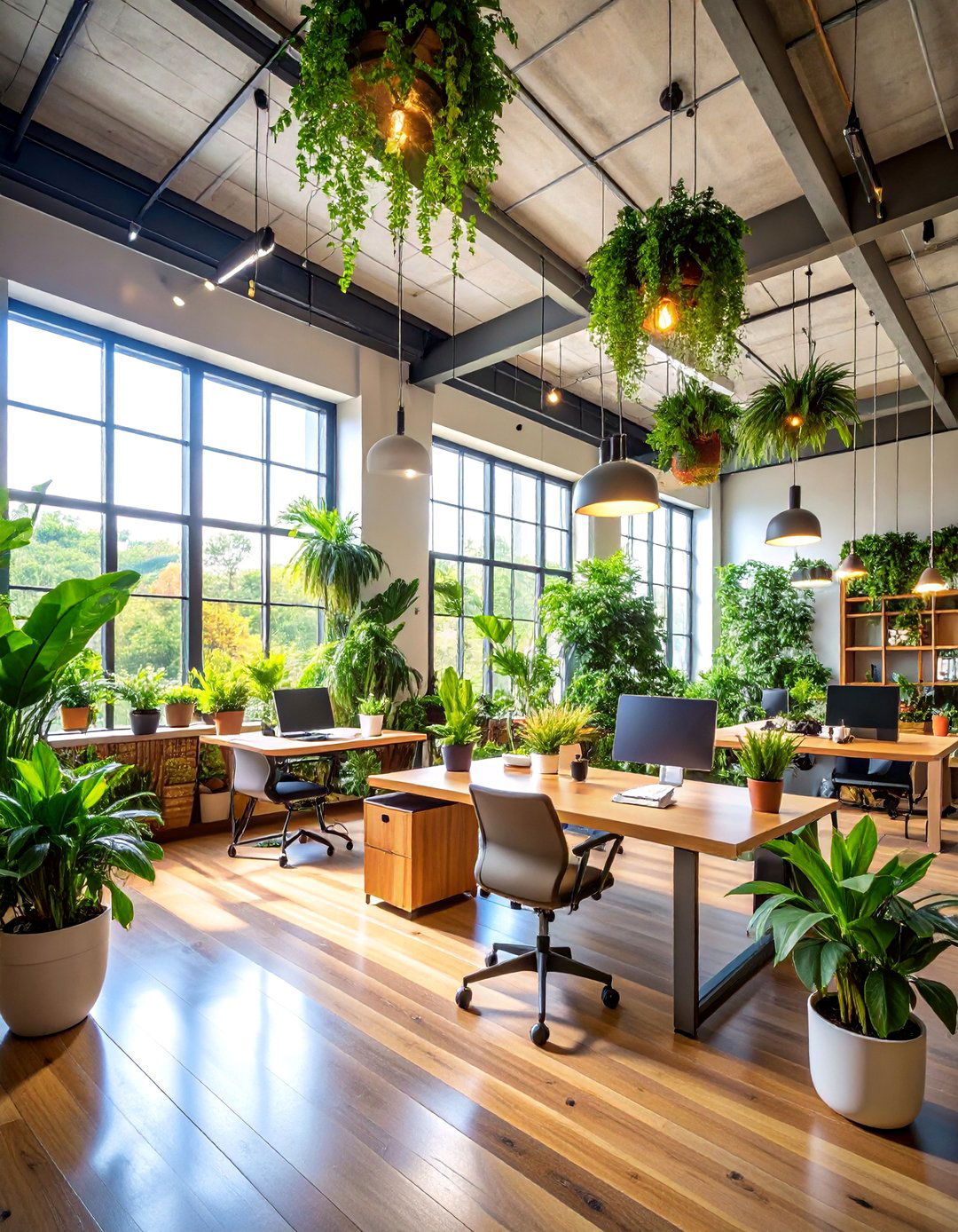 Urban Jungle Green Office Loft - 25 Green Home Office Ideas