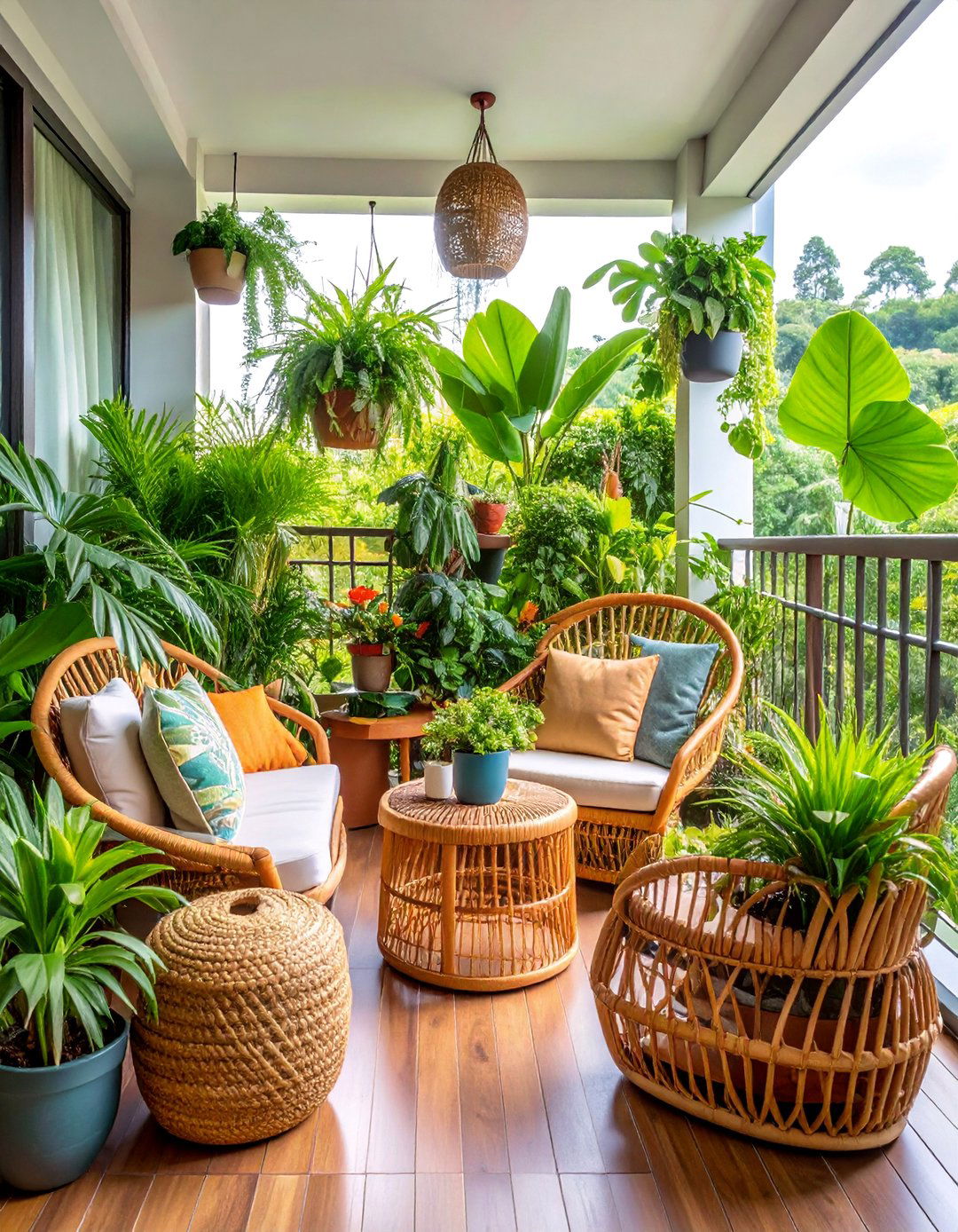 Urban Jungle Theme with Tropical Plants - 25 Small Balcony Ideas