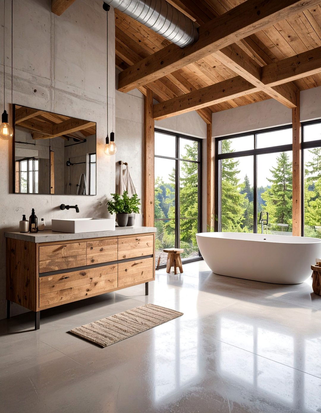 Urban Loft Barndominium Bathroom with Polished Concrete Features - 25 Barndominium Bathroom Ideas
