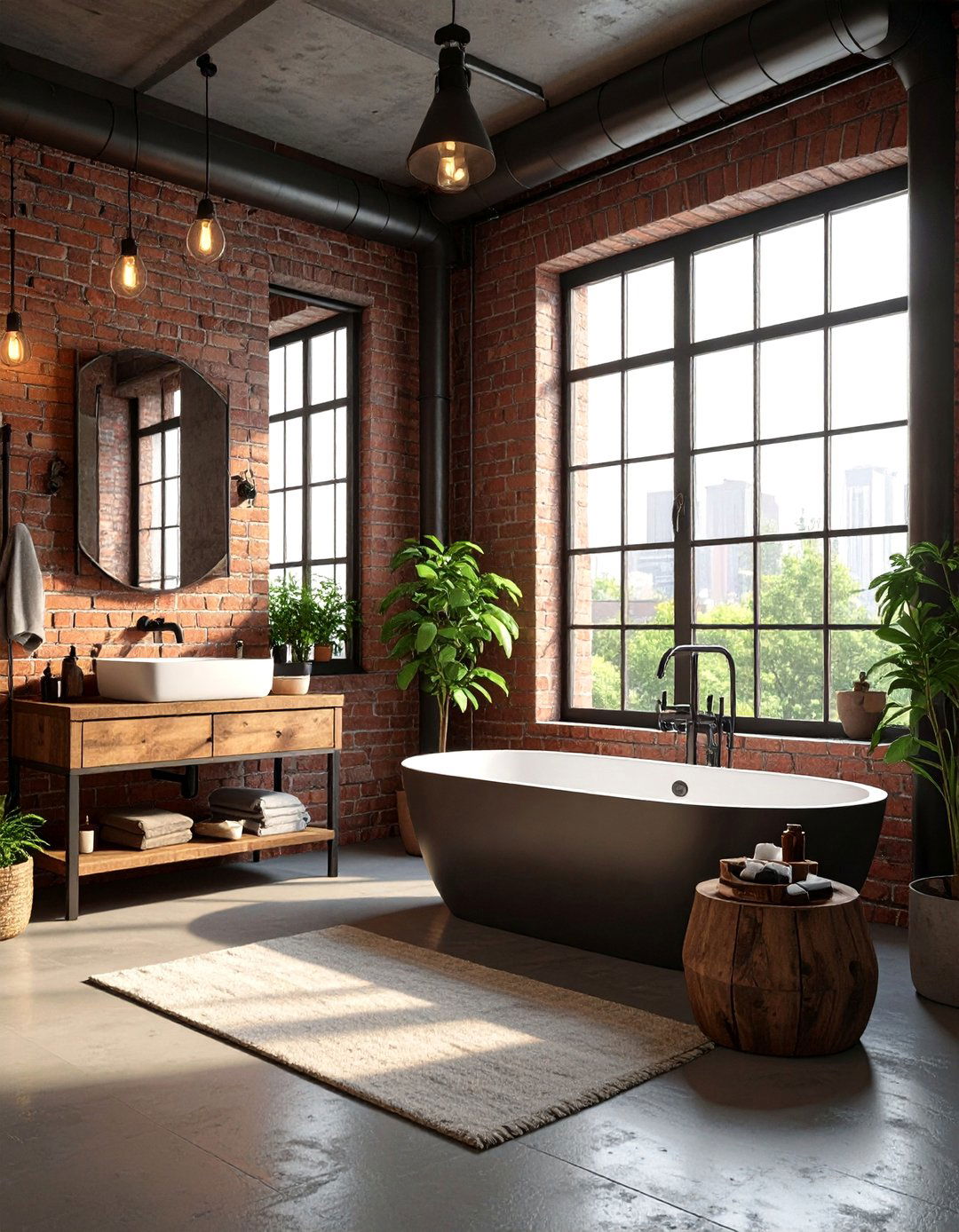 Urban Loft Bathroom with Exposed Black Piping - 25 Bathroom With Black Fixtures