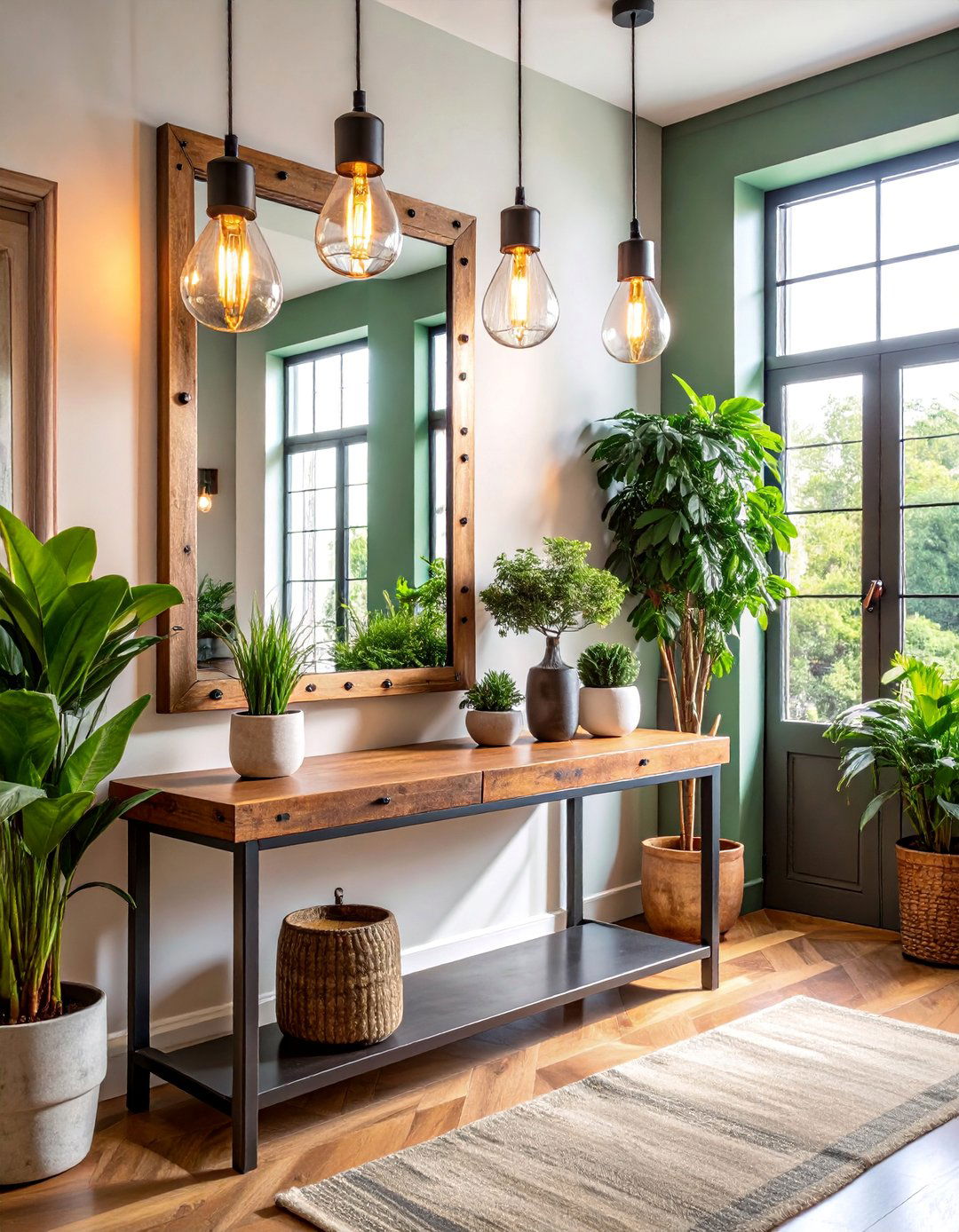 Urban Loft Entryway Table with Exposed Elements - 25 entryway table decor ideas