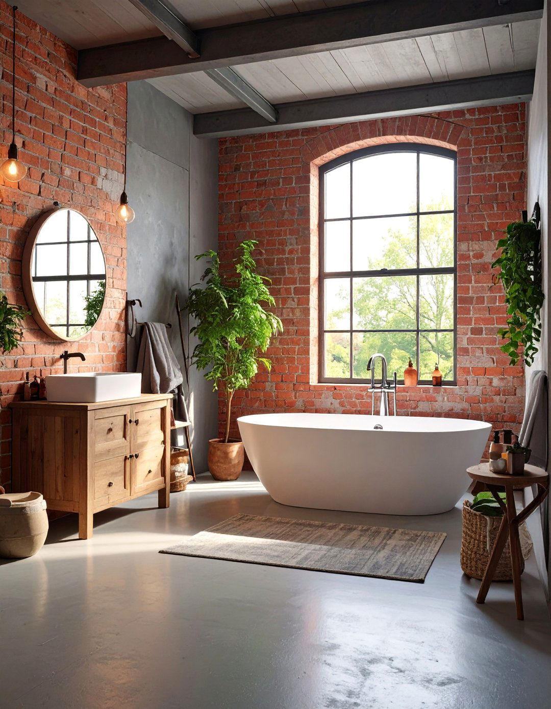 Urban Loft Exposed Brick Pattern - 25 Bathroom Rug Ideas