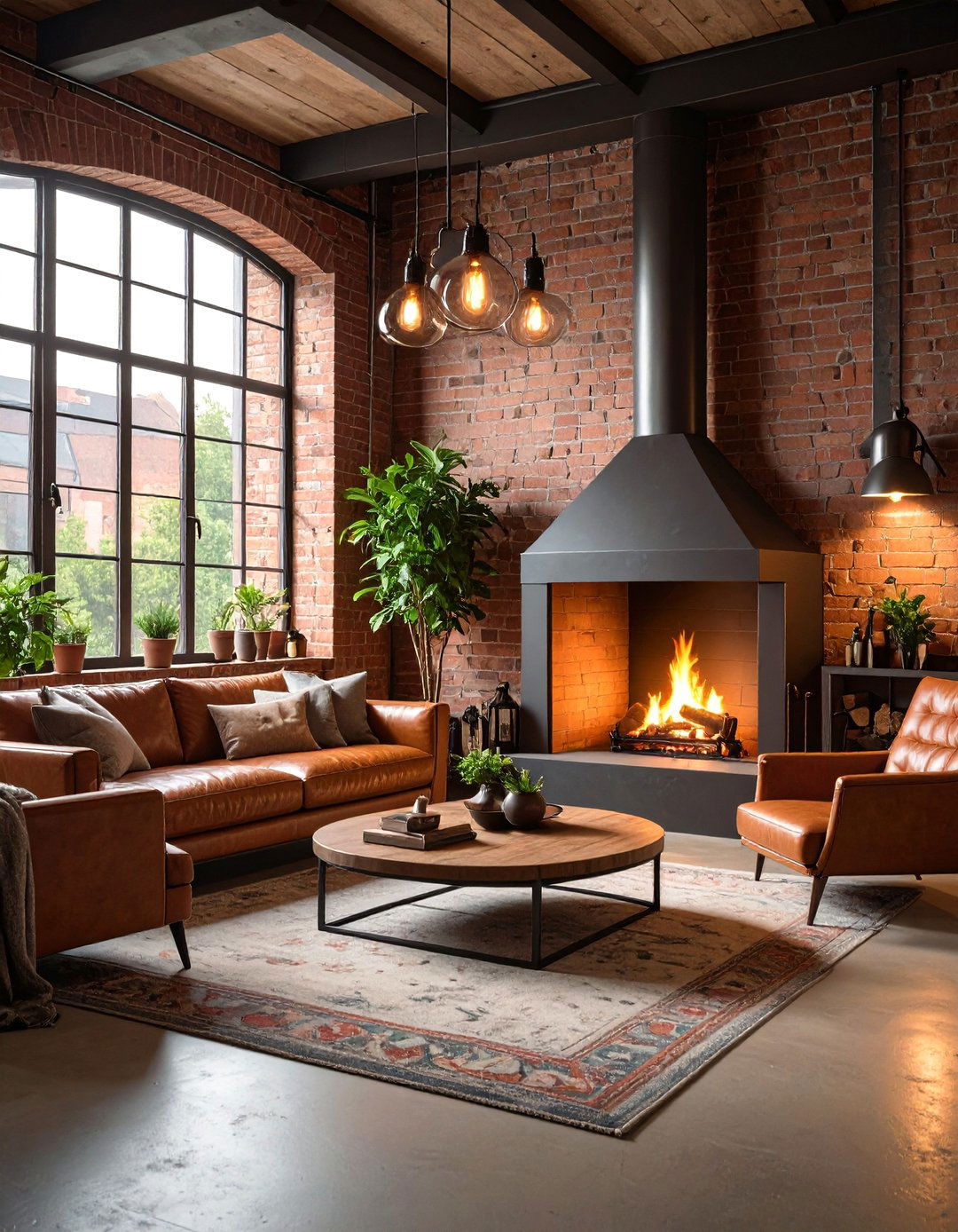 Urban Loft Fireplace with Exposed Brick and Industrial Accents - 25 Fireplace Decor Ideas