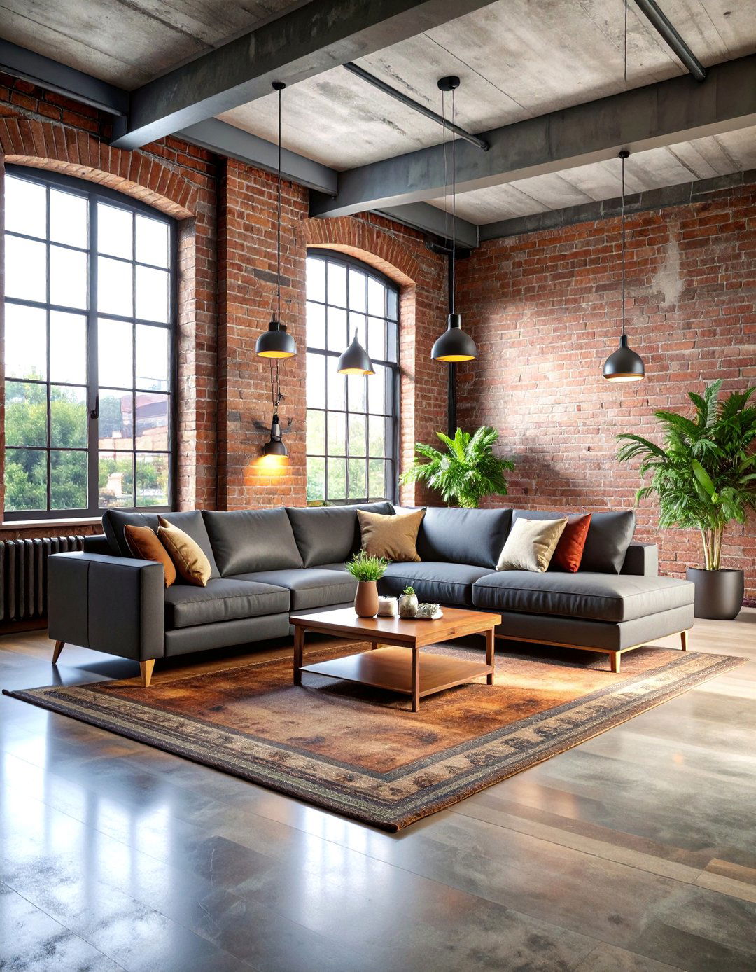 Urban Loft Grey Sectional with Exposed Elements - 25 Grey Sectional Living Room Ideas