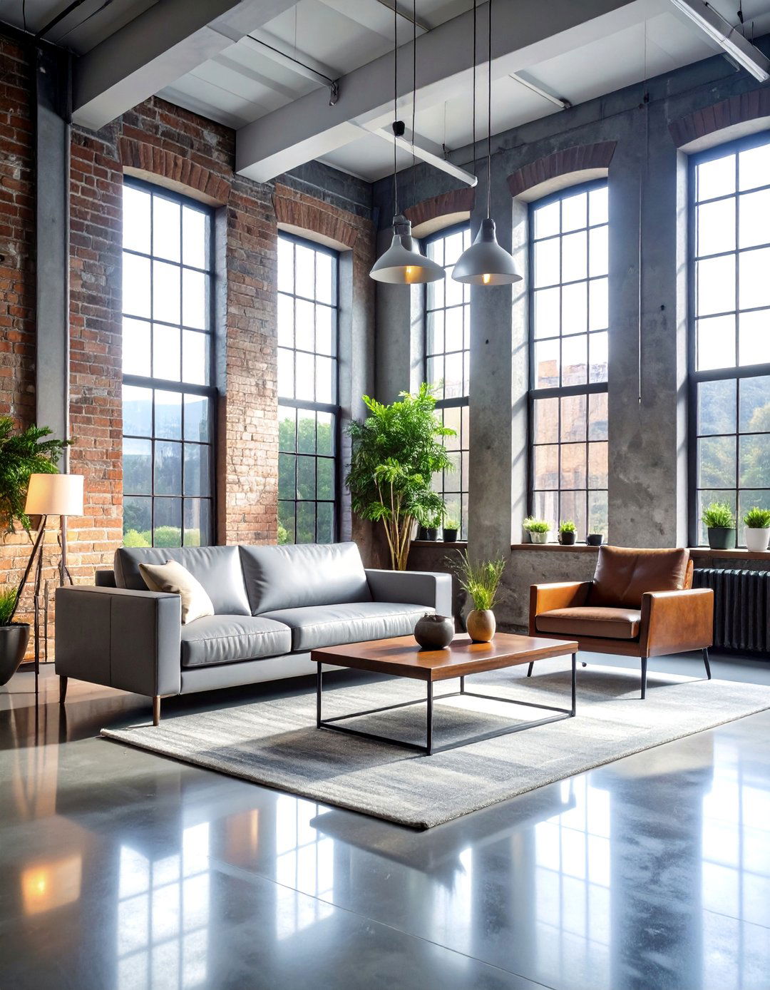 Urban Loft Grey and White Living Room with Exposed Structural Elements - 25 Grey and White Living Room Ideas